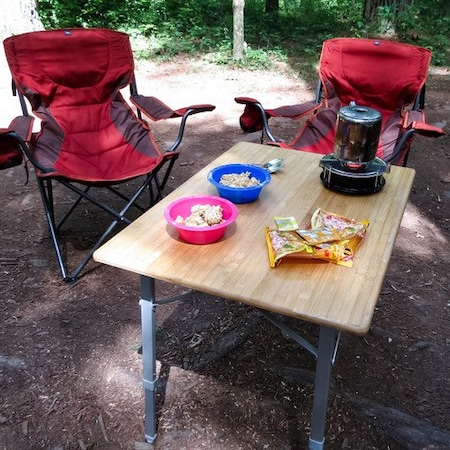 Camco BAMBOO FOLDING TABLE W/ALUMINUM LEGS, ADJ(31.4X23.6X18IN-26INH)  51893